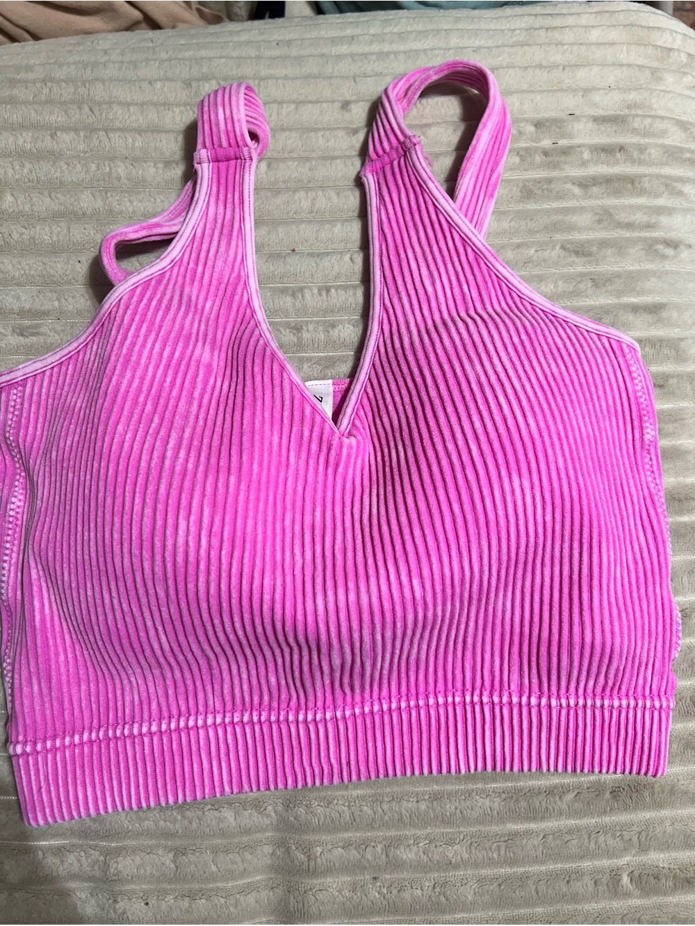 Pink Ribbed V-Neck Bralette